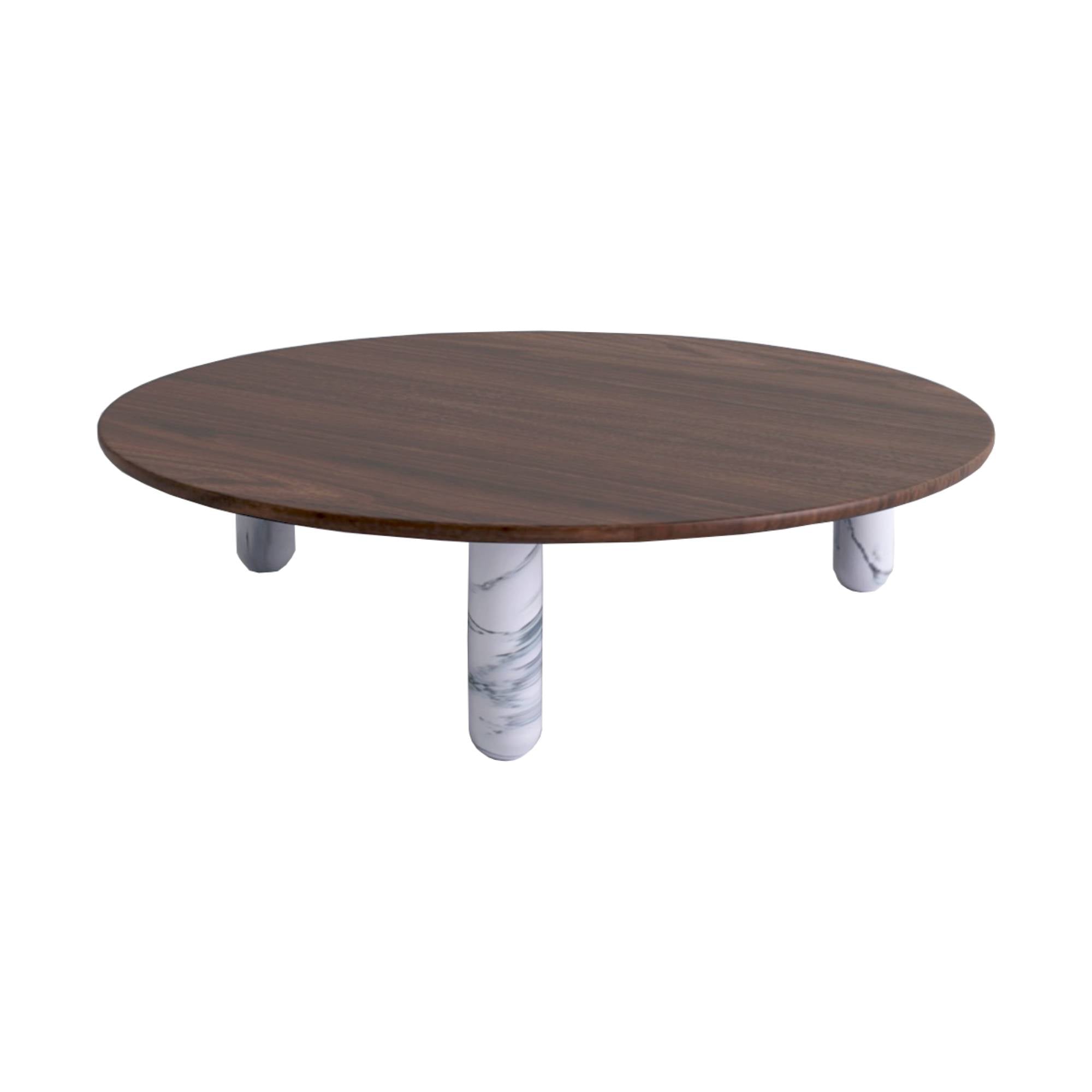 Sunday Coffee Table: Round + White Pele de Tigre Marble + Walnut