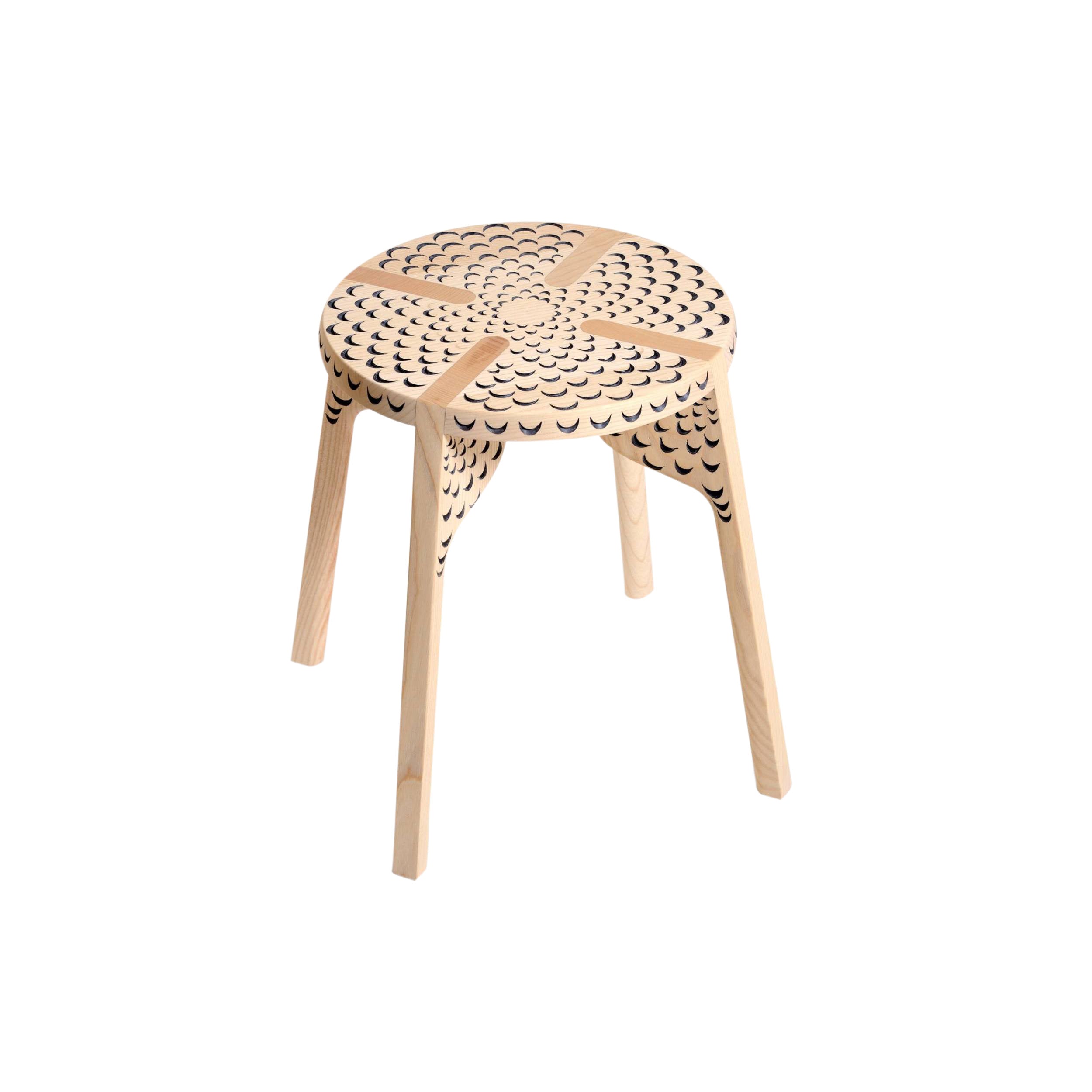 Tattoo Stool: Bird + Pheasant + Black + White Oiled Maple