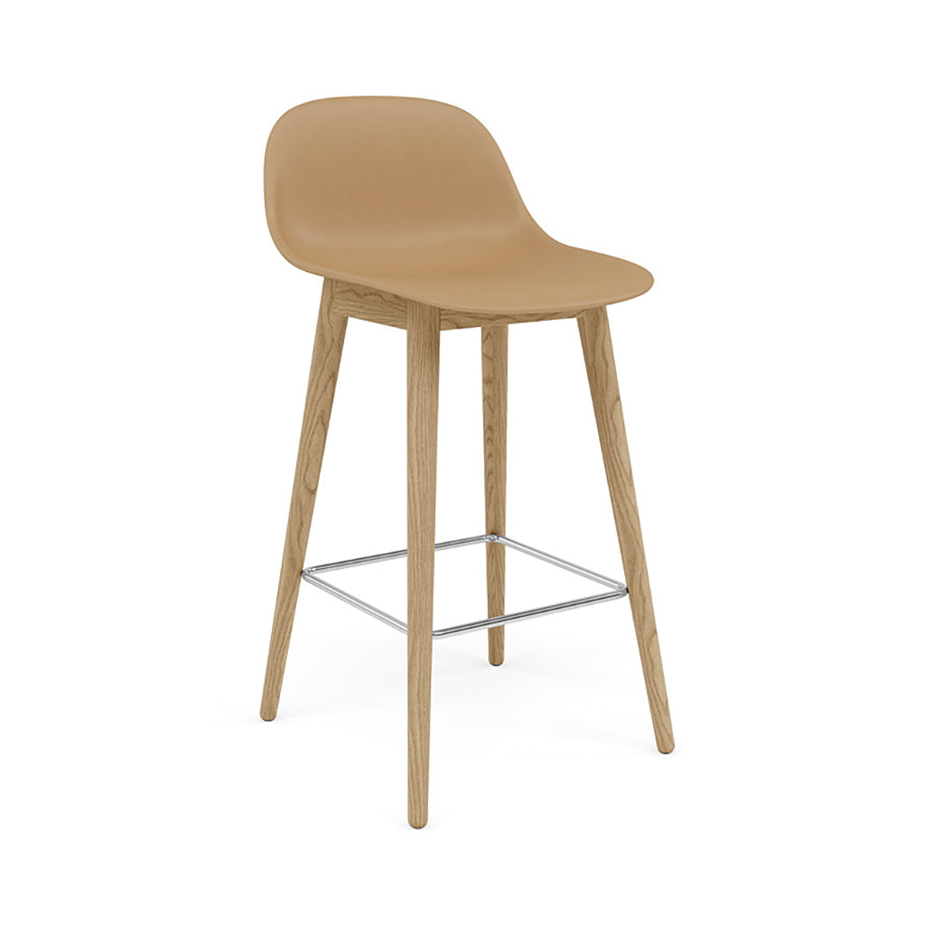 Fiber Bar + Counter Stool with Backrest: Wood Base + Counter + Oak + Ochre