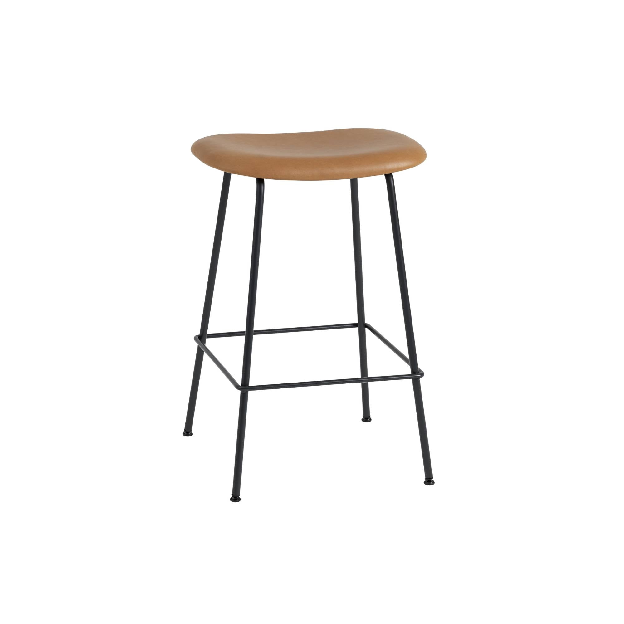 Fiber Bar + Counter Stool Tube Base + Upholstered: Counter + Black + Stocked: Cognac Refine Leather