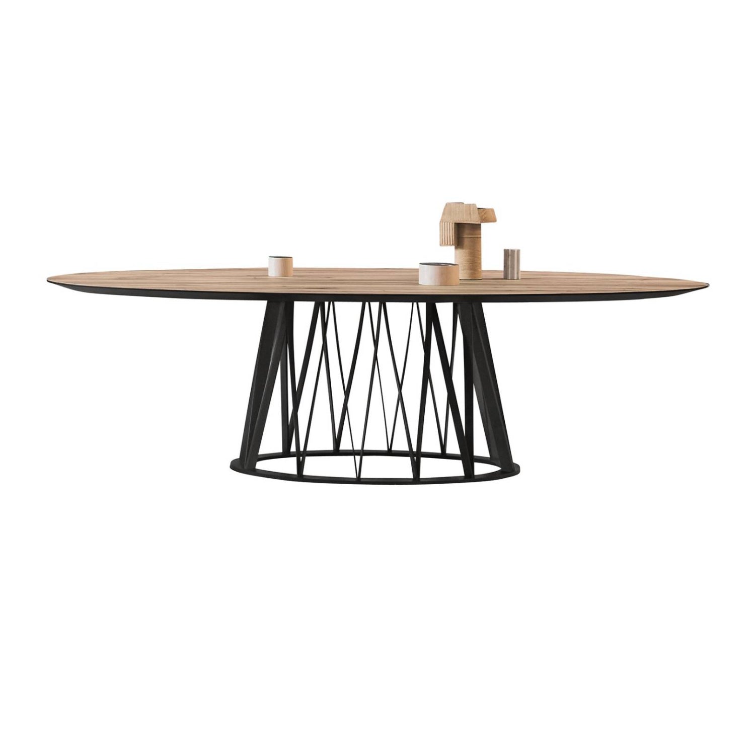 Acco Oval Dining Table: Medium + Canaletto Walnut + Black Ash