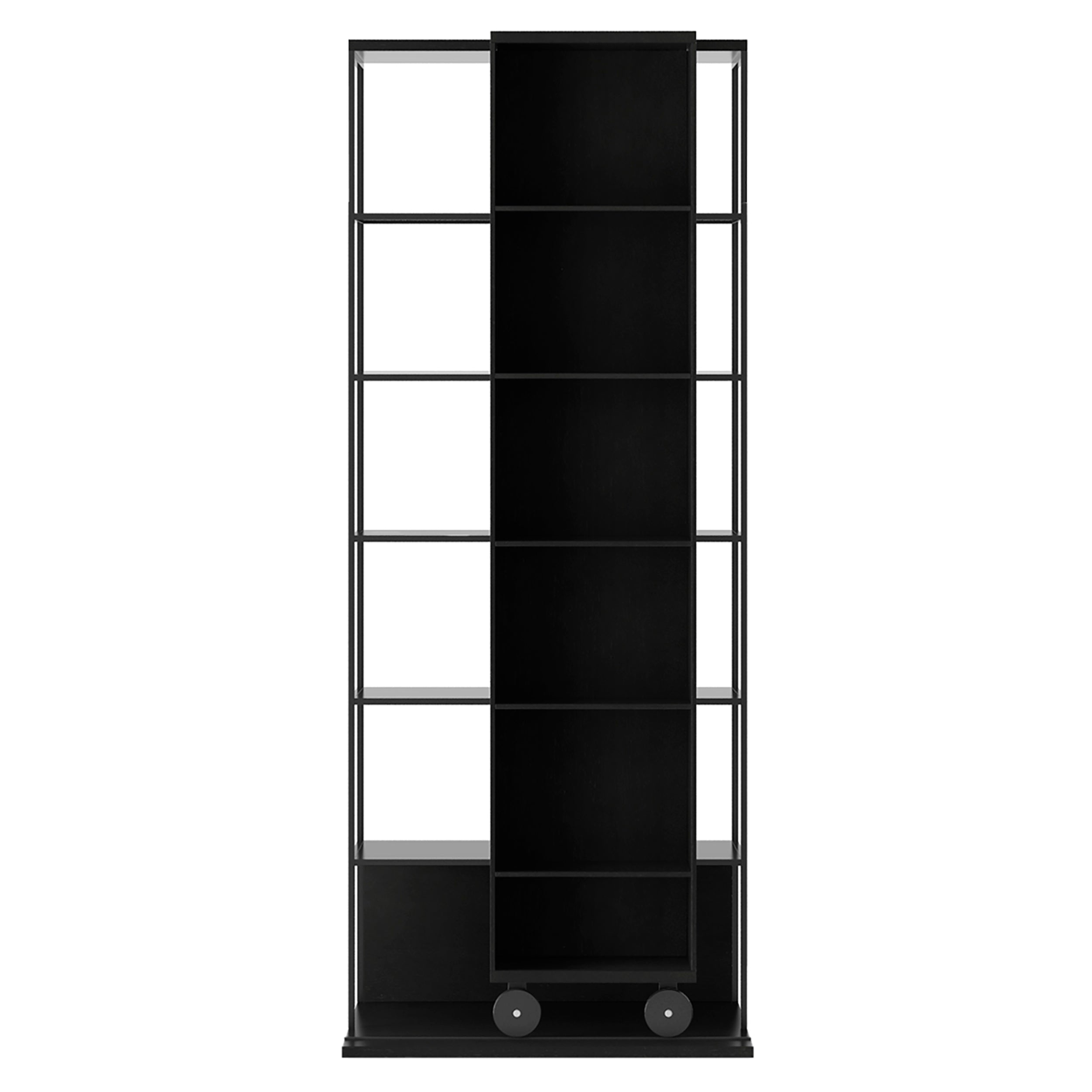 Literatura Open Shelf: Composition 1 + High + Ebony Stained Oak + Black + With Glider Shelf