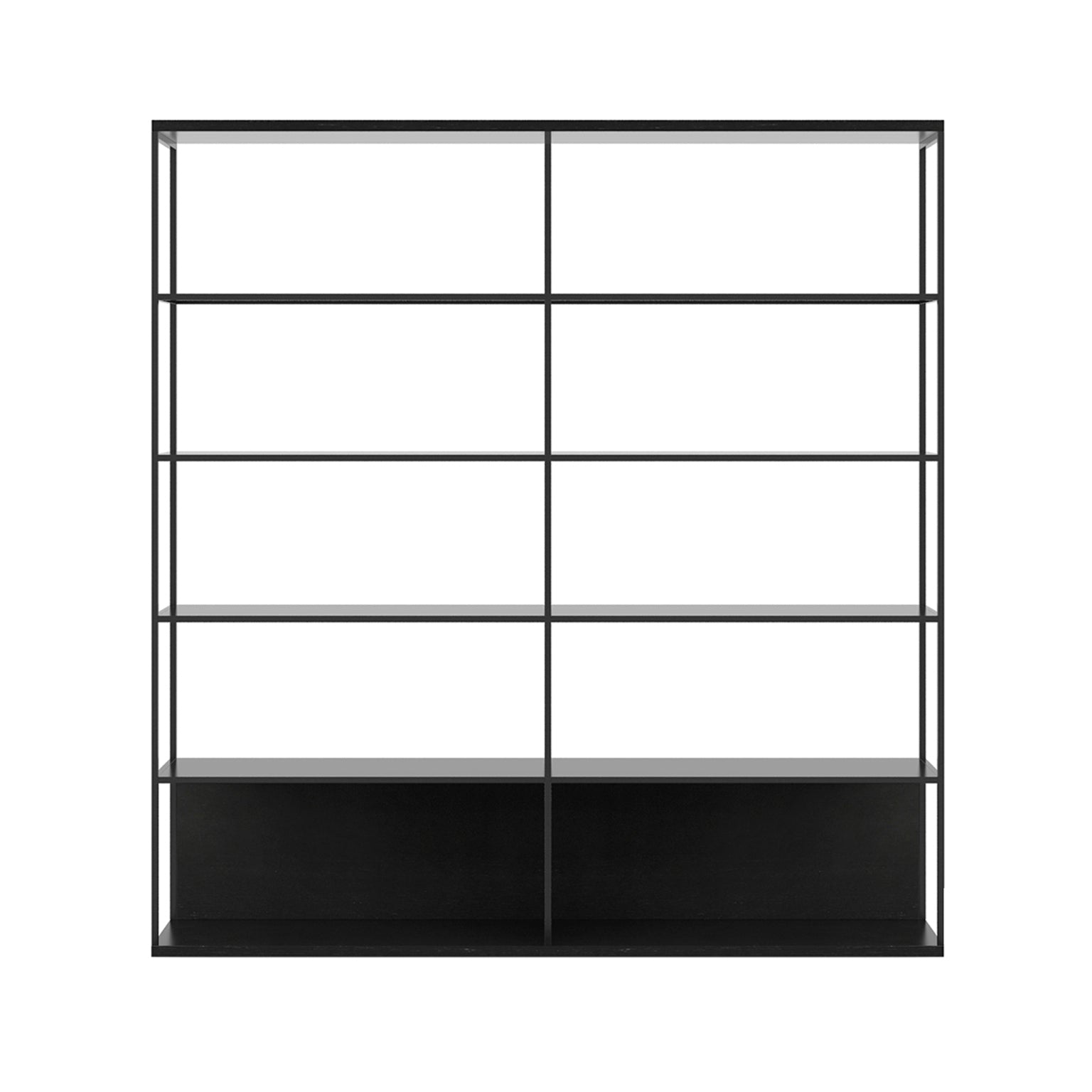 Literatura Open Shelf: Composition 3 + Low + Ebony Stained Oak + Black + Without Glider Shelf