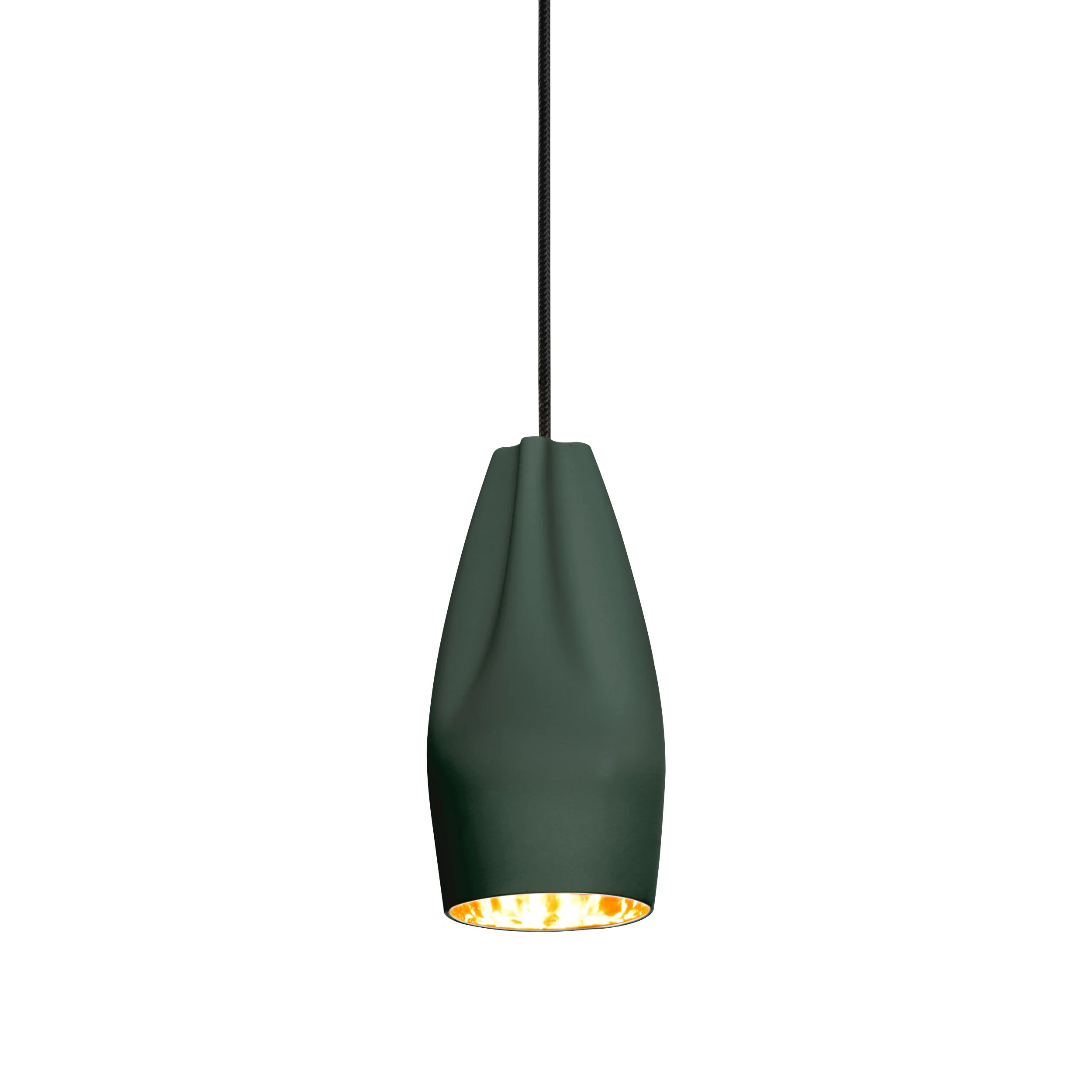 Pleat Box 13 Pendant Light: Dark Green + Gold