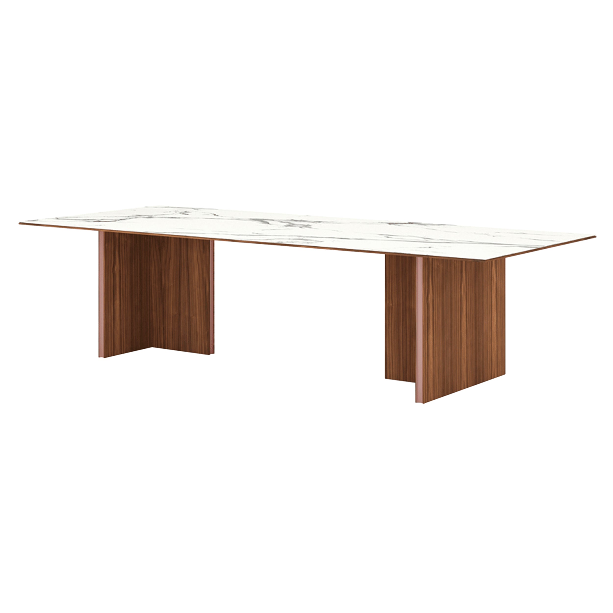 Stockholm Ceramic Table: Large + Dekton Natura + Walnut Stained Walnut + Anodised Aluminum Pale Rose