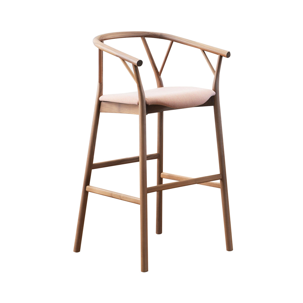 Valerie Stool: Upholstered + Bar + Oak Stained Walnut